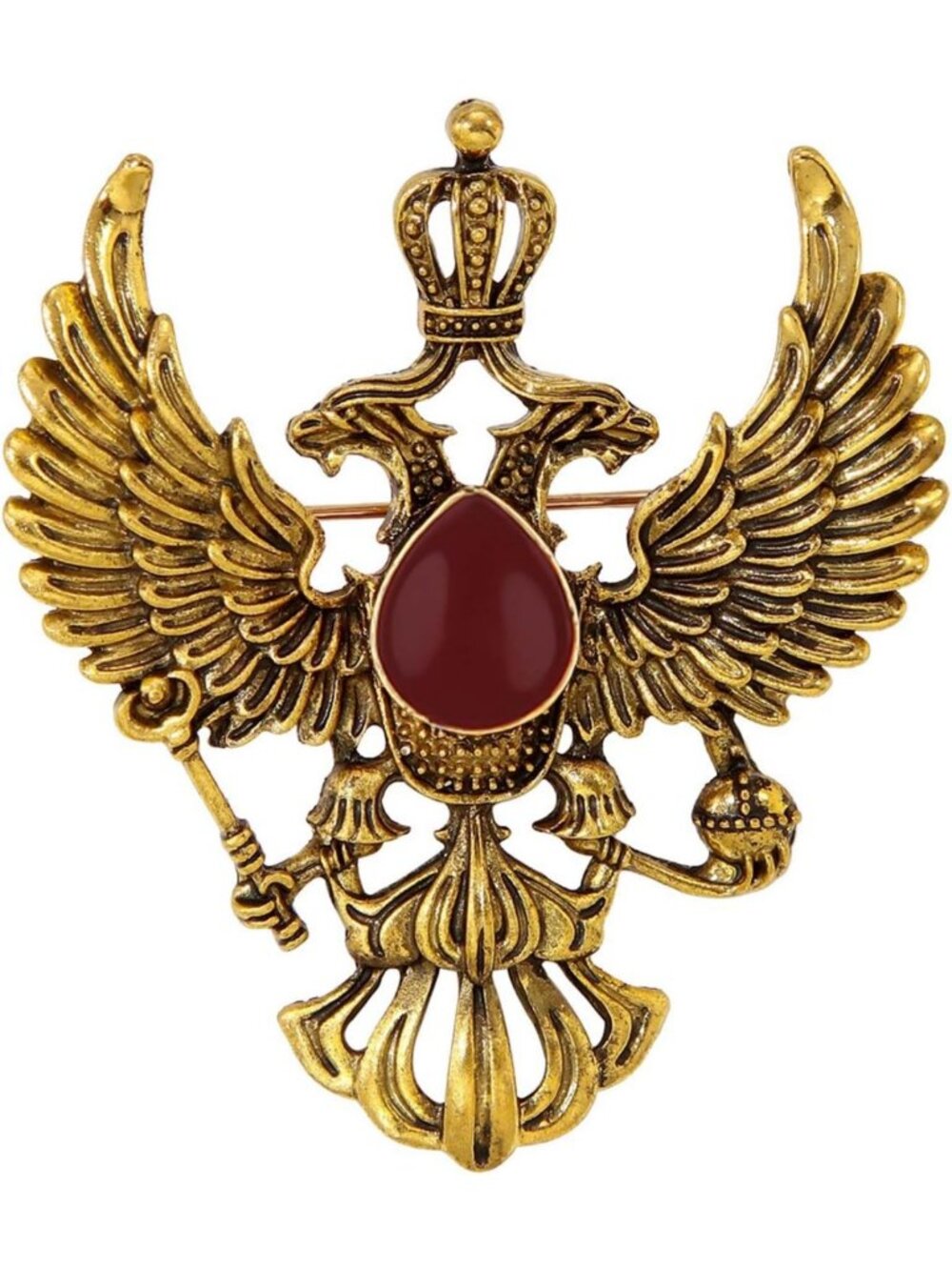 Crowned Lion Brooch for Men & Women, Gold-Tone with Sparkling Rhinestones